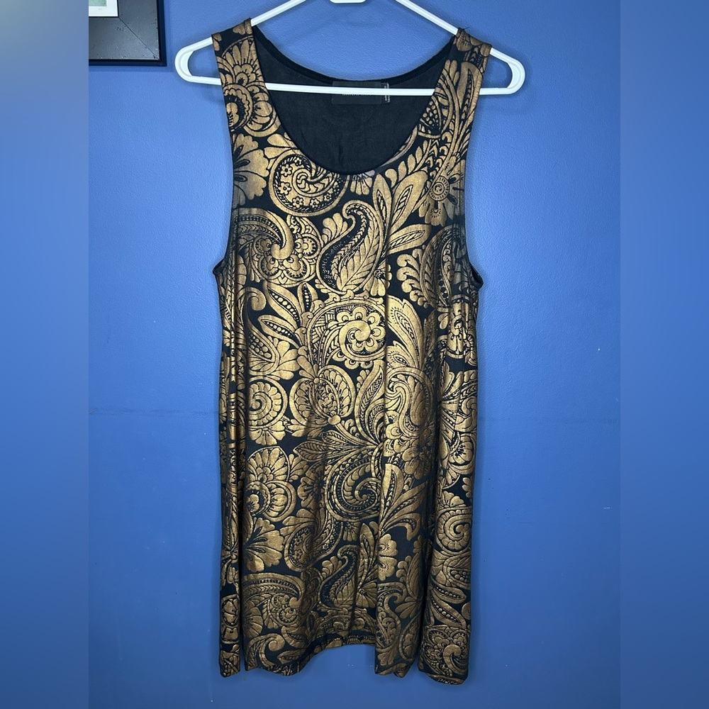 MINKPINK Black and Gold Paisley Mini Dress